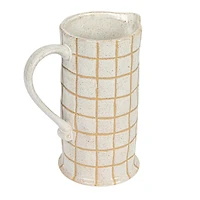 Hello Honey® 46oz. Cream & Brown Reactive Glaze Wax Relief Grid Pattern Stoneware Pitcher