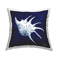 Stupell Industries Blue Horned Conch Shell Sea Life Throw Pillow, 18" x 18"