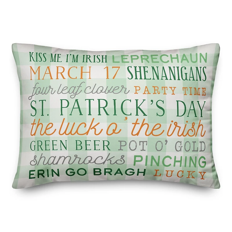 St Pat Words Buffalo Check Pillow 14" x 20" Throw Pillow