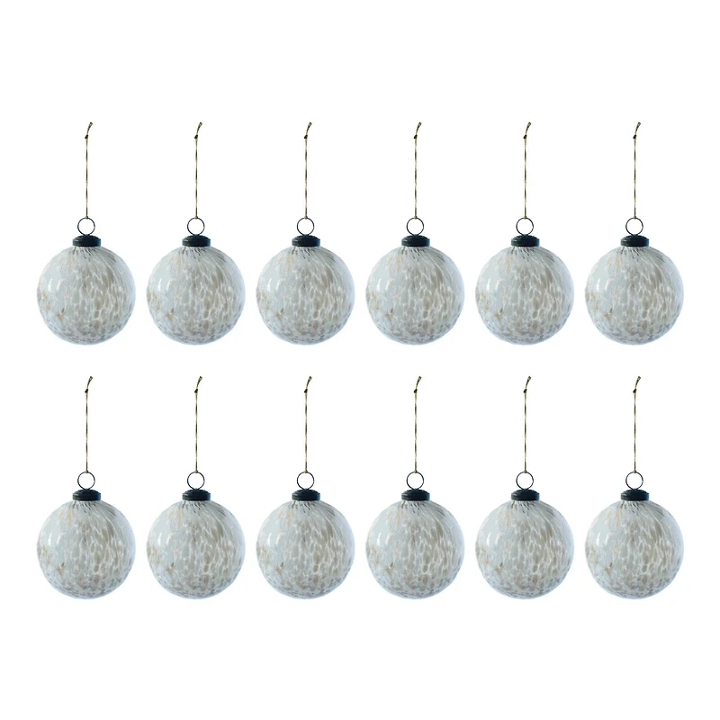 Hello Honey® 12 Pack 4" White & Gold Confetti Glass Ball Ornaments