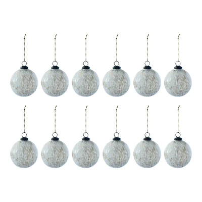 Hello Honey® 12 Pack 4" White & Gold Confetti Glass Ball Ornaments