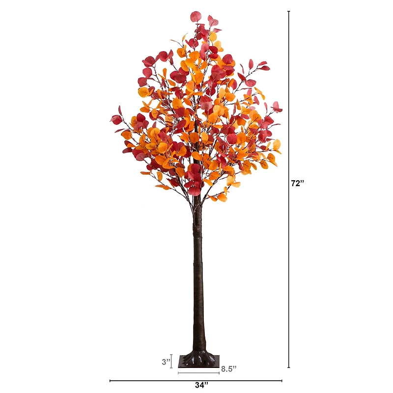 6ft. Pre-Lit Bright Autumn Eucalyptus Artificial Fall Tree with 420 Warm White LED Lights