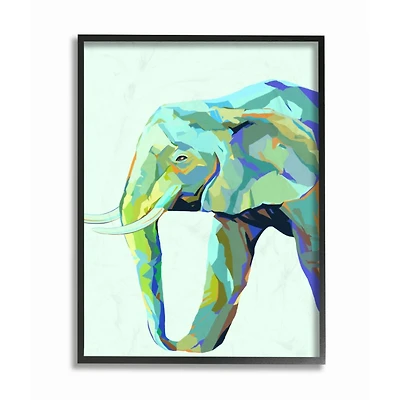 Stupell Industries Elephant Abstract Shapes Blue Green Animal Design in Frame Wall Art