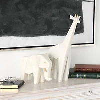 White Polystone Elephant & Giraffe Cubist Inspired Sculpture Set