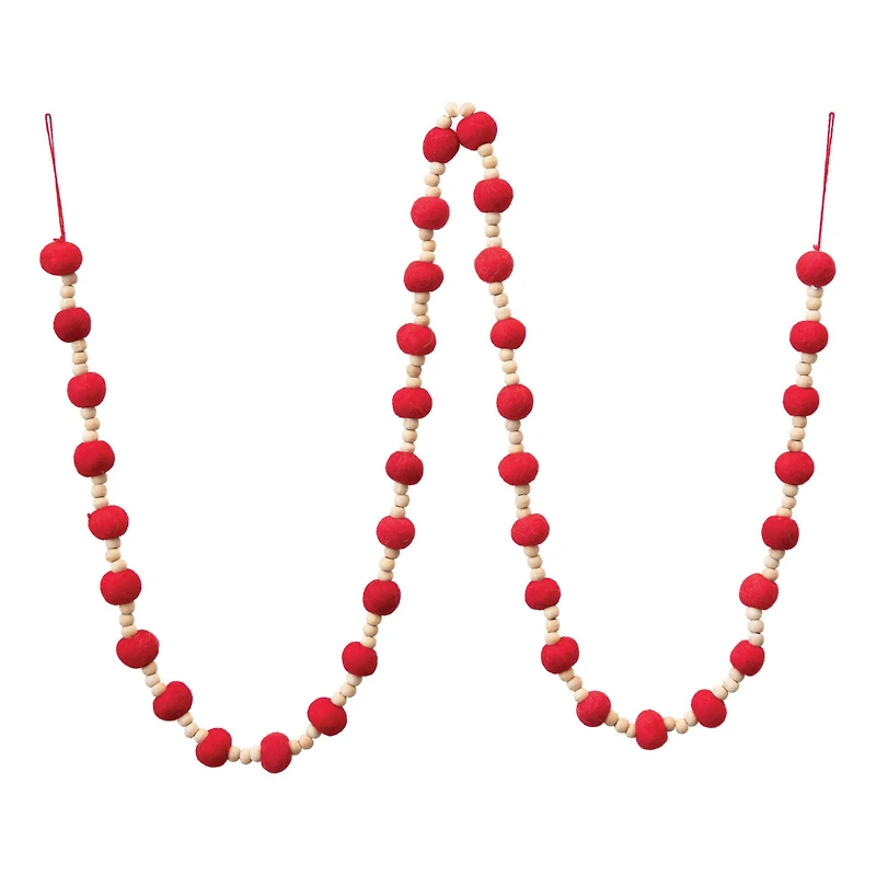 Hello Honey® 6ft. Red Wool Felt Balls & Wood Beads Garland