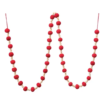 Hello Honey® 6ft. Red Wool Felt Balls & Wood Beads Garland