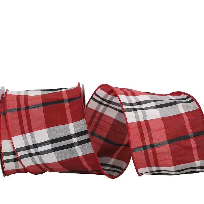 JAM Paper 4" x 10yd. Red & Black Burbank Plaid Wired Dupioni Ribbon