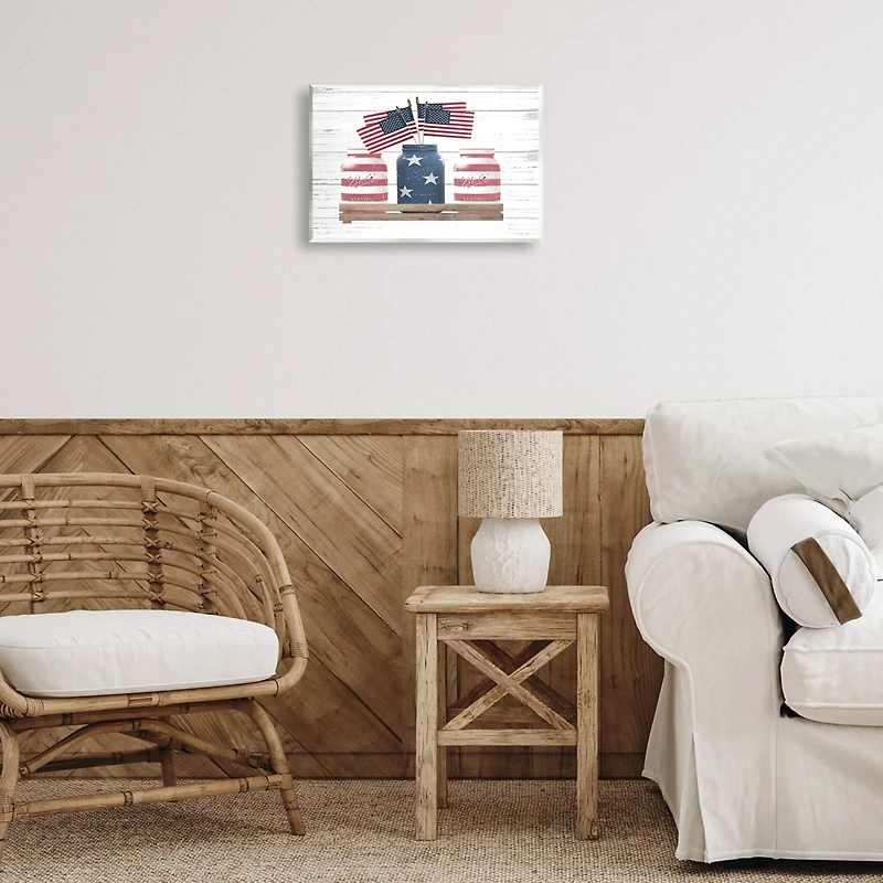 Stupell Industries Rustic Patriotic Jars American Pride Flag Design Wall Plaque Art