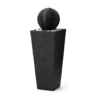 Glitzhome® Modern LED Black Geometric Pedestal & Sphere Outdoor Floor Fountain