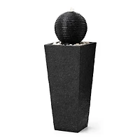 Glitzhome® Modern LED Black Geometric Pedestal & Sphere Outdoor Floor Fountain