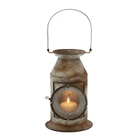 19" Gray Iron Rustic Candle Holder Lantern