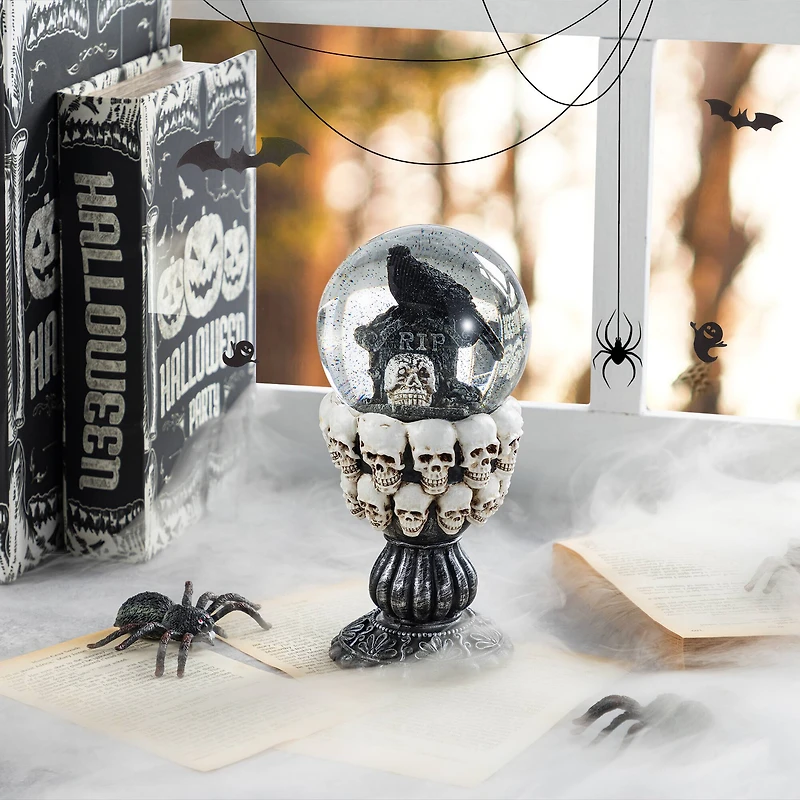 Glitzhome® 100mm 7.25"H Halloween Resin Stacked Skull Waterglobe