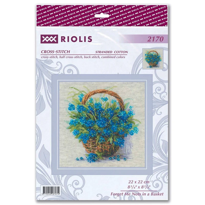 RIOLIS Forget Me Nots in a Basket Counted Cross Stitch Kit