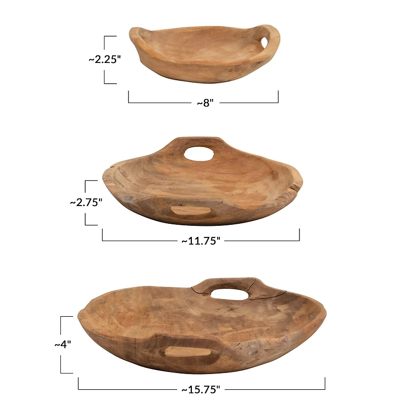 Hello Honey® Teak Wood Bowls with Handles Set