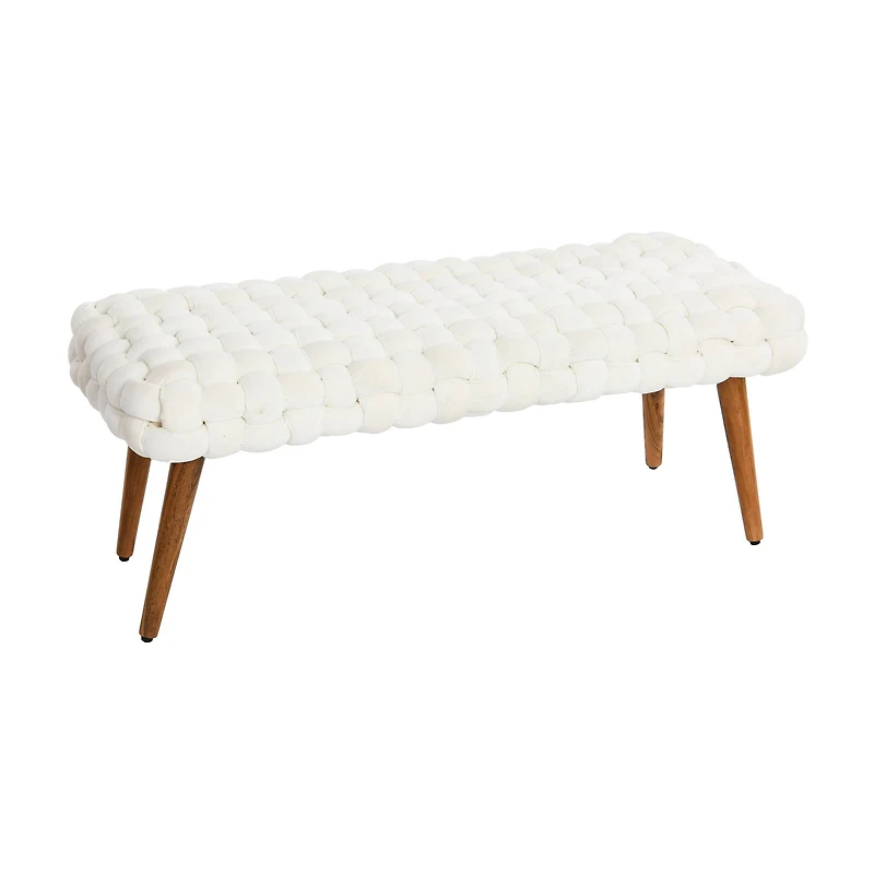 Hello Honey® Cream Chunky Woven Velvet Entryway Bench
