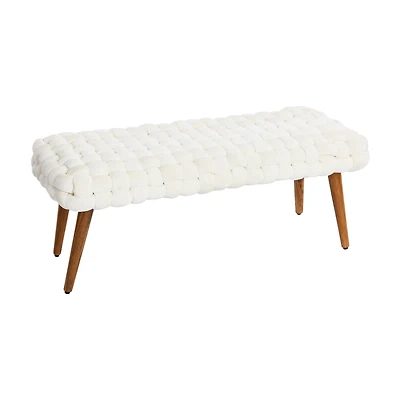 Hello Honey® Cream Chunky Woven Velvet Entryway Bench
