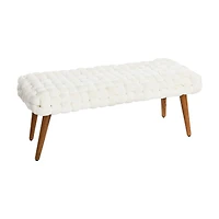 Hello Honey® Cream Chunky Woven Velvet Entryway Bench
