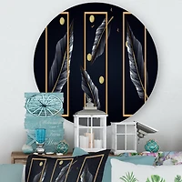 Designart - Black Tropical Leaves With Golden Rectangles