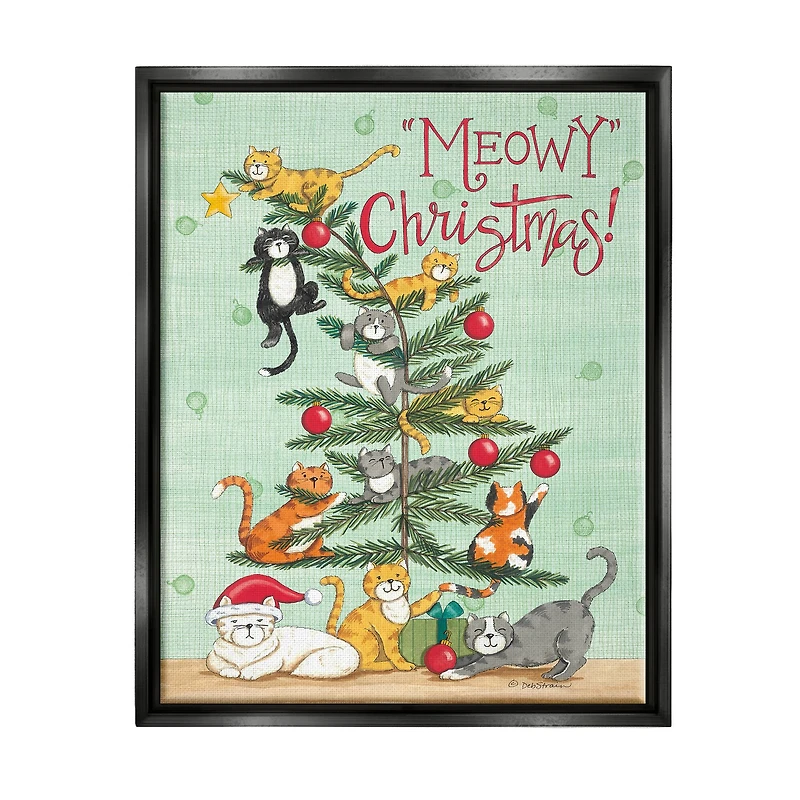 Stupell Industries Meowy Christmas Cats Framed Floater Canvas Wall Art