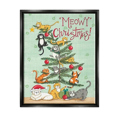 Stupell Industries Meowy Christmas Cats Framed Floater Canvas Wall Art