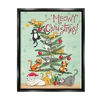 Stupell Industries Meowy Christmas Cats Framed Floater Canvas Wall Art
