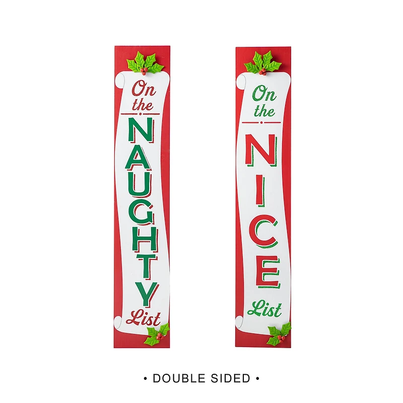 Glitzhome® 3.5ft. Double-Sided Wooden Naughty & Nice List Porch Sign