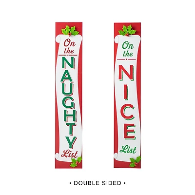 Glitzhome® 3.5ft. Double-Sided Wooden Naughty & Nice List Porch Sign