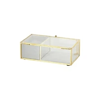 7" x 4" x 3" Clear & Gold Glass & Metal Jewelry Box with Chain Accent & Fabric Ring Slots