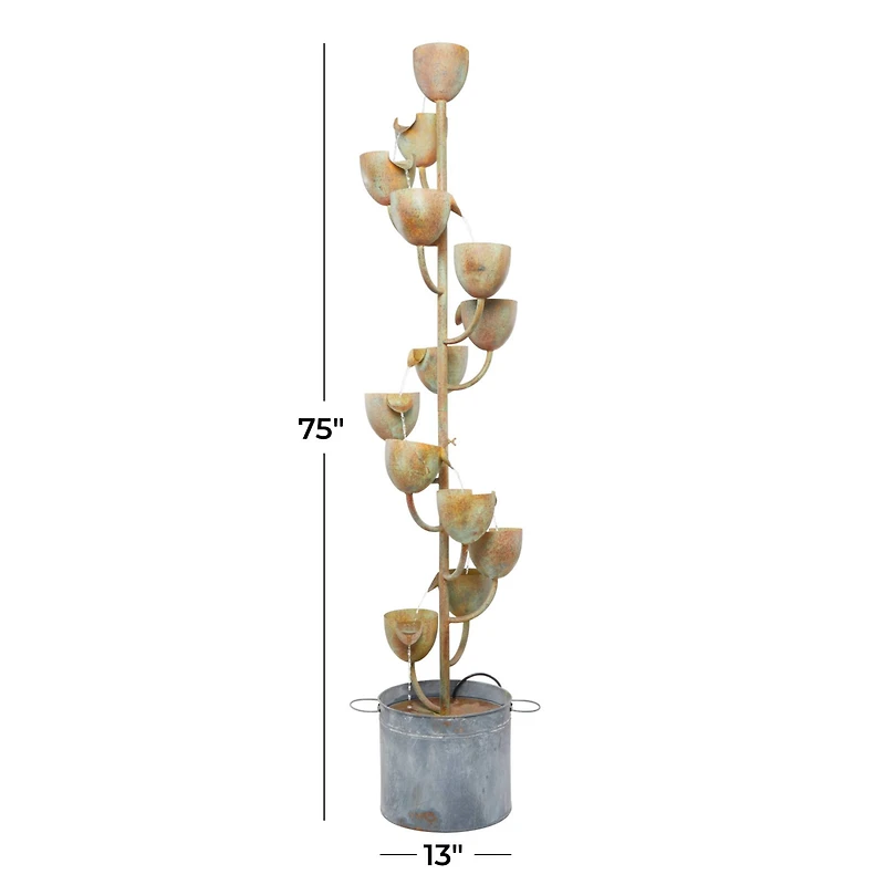 Copper Metal Rustic Fountain, 75" x 13" x 13"