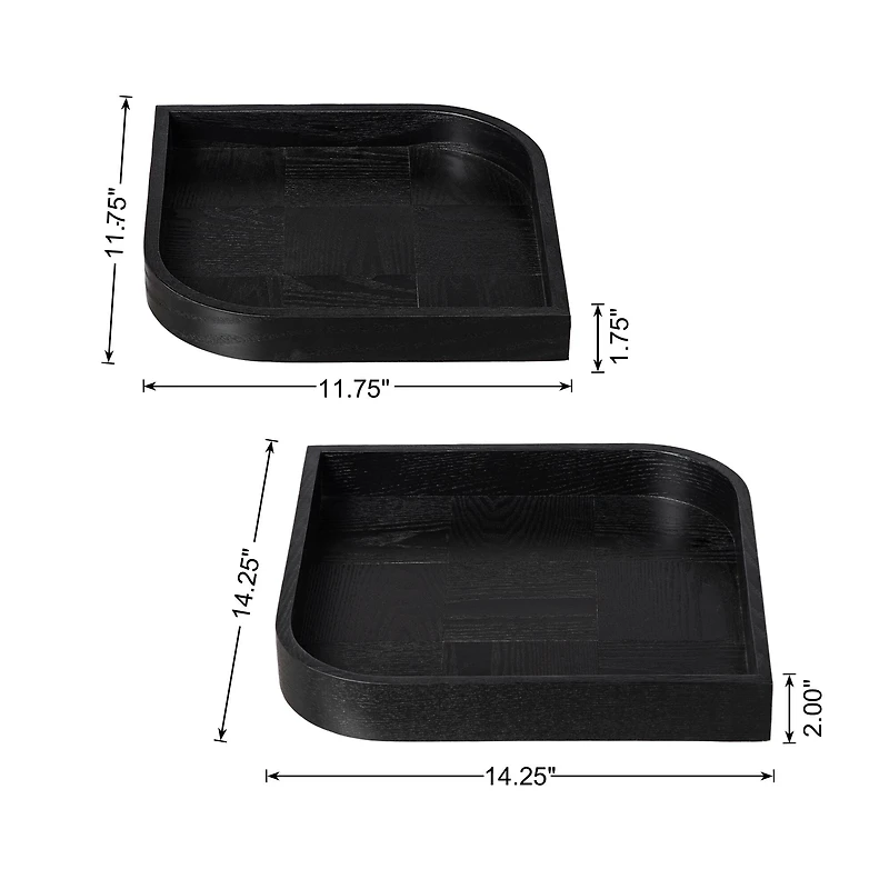 Glitzhome® Black Leaf Shape Ash Wood Decorative Trays Set