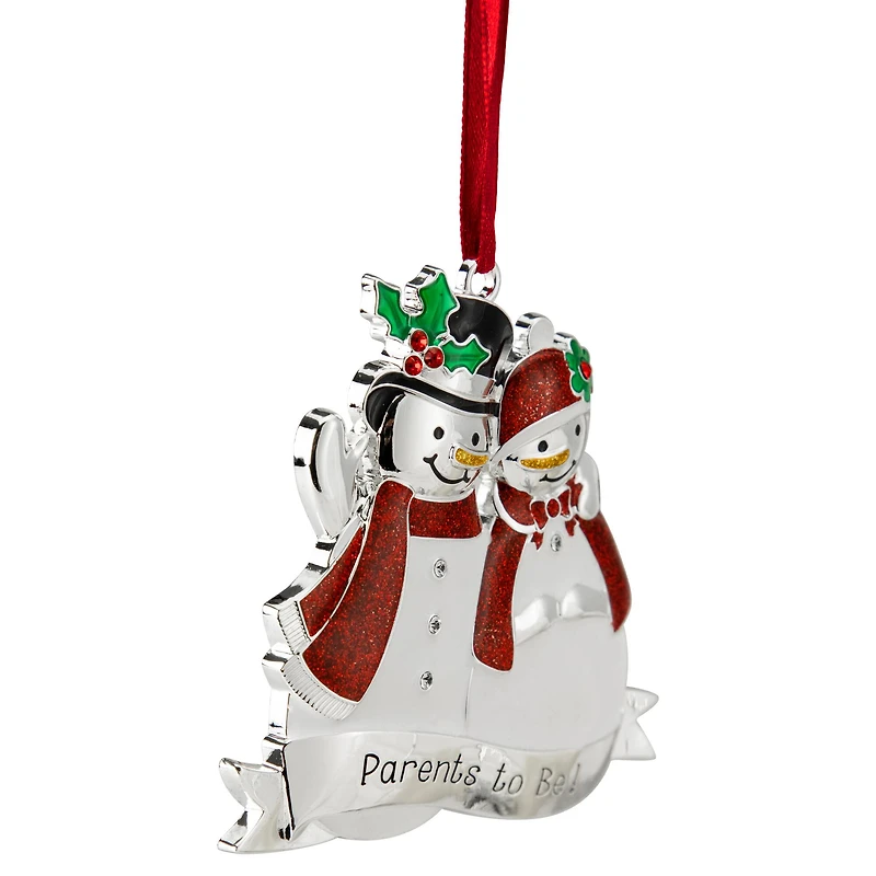 3.5" Silver-Plated SnowCouple Parents to Be Ornament with European Crystals