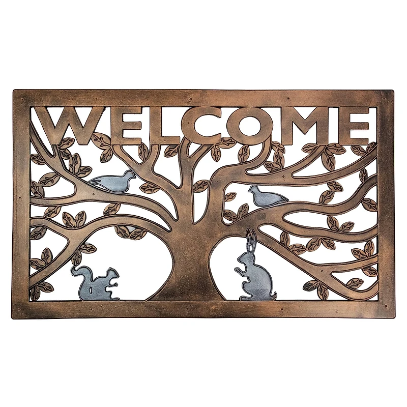 Copper Animals in Tree Welcome Doormat