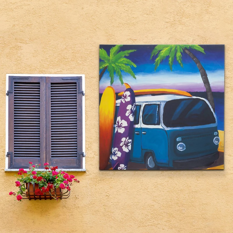 Surf Mini Bus Outdoor Canvas Art Print - 35"x35"