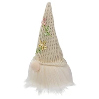 10" Lighted Cream Gnome Head with Knitted Hat Figure