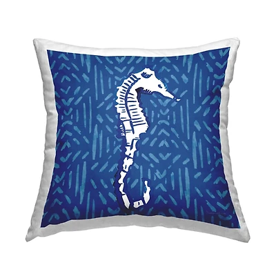 Stupell Industries White Seahorse Aquatic Blue Diamond Pattern Throw Pillow, 18" x 18"