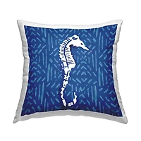 Stupell Industries White Seahorse Aquatic Blue Diamond Pattern Throw Pillow, 18" x 18"
