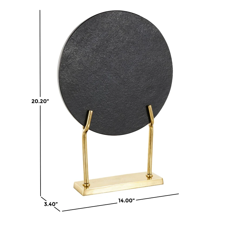 20" Black Marble Abstract Textured Disk Sculpture