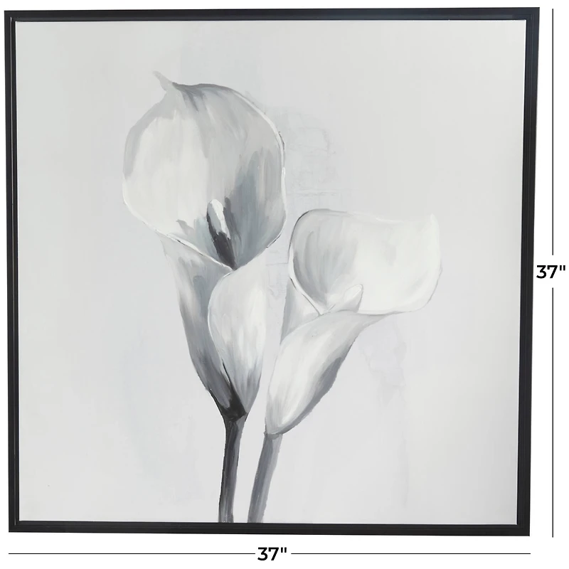 White Canvas Shaded Tulip Floral Framed Wall Art with Black Frame 37" x 1" x 37"