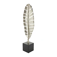 24" Silver Aluminum Leaf Standing Sculpture with Black Marble Base