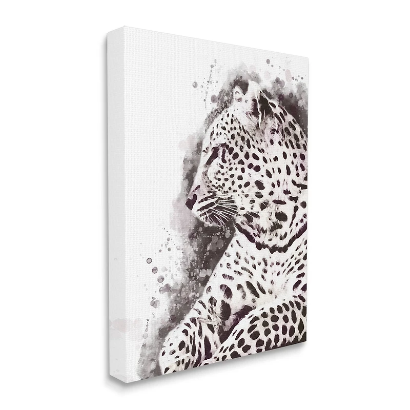 Stupell Industries Jungle Cat Paint Splatter Resting Cheetah Grey White Canvas Wall Art