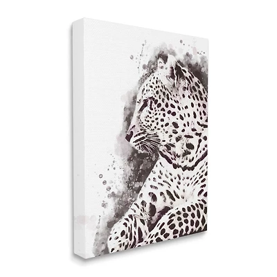 Stupell Industries Jungle Cat Paint Splatter Resting Cheetah Grey White Canvas Wall Art