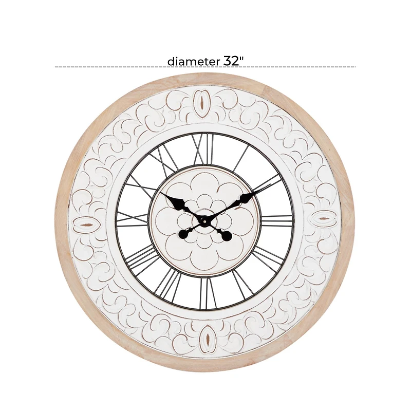 White Wood Farmhouse Wall Clock, 32" x 32" x 2"