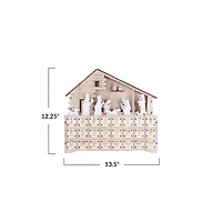 Hello Honey® 13.5" Wood Laser-Cut Nativity Advent Calendar with LED Light & Drawers