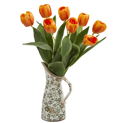 19" Tulip Arrangement in Floral Pitcher