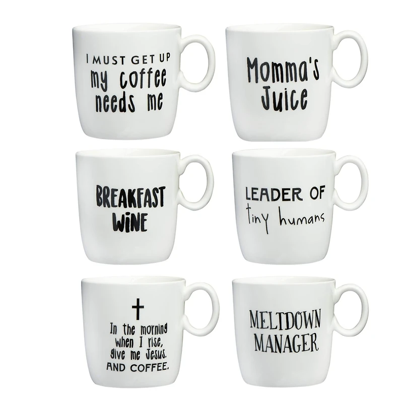 Hello Honey® Assorted Black & White Stoneware Mug with Saying Set