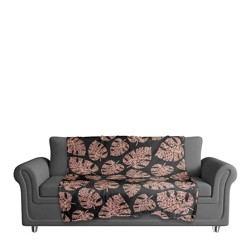 Pink Cheetah Monstera Fleece Throw Blanket
