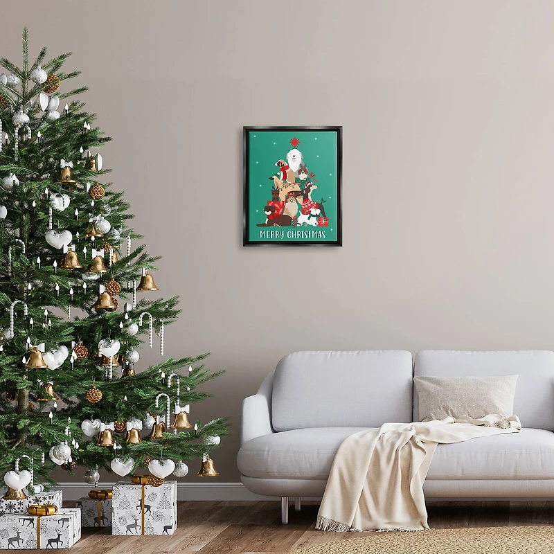 Stupell Industries Merry Christmas Happy Dog Gifts Framed Floater Canvas Wall Art