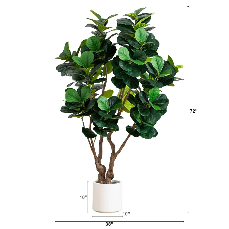 6ft. Artificial Grand Fiddle Leaf Tree in White Decorative Planter