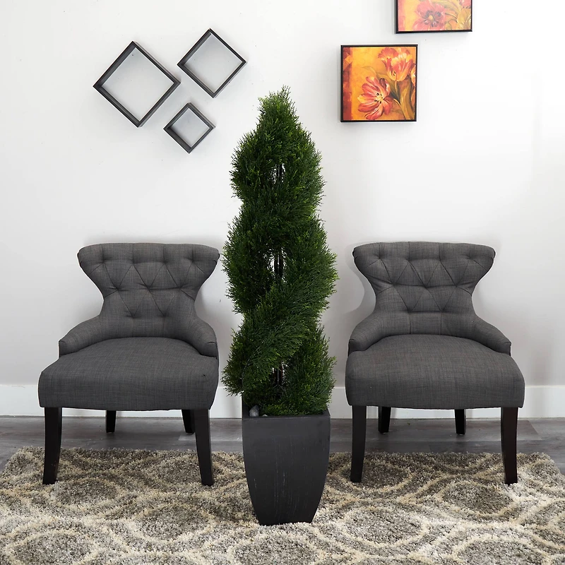 5ft. UV Resistant Double Pond Cypress Spiral Topiary Artificial Tree in Black Wash Planter