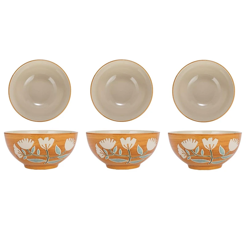 Hello Honey® 8" Hand-Painted Wax Relief Pattern Stoneware Bowls, 6ct.